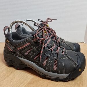 Keen 8W Steel Toe Flint Leather Grey Pink Hiking Work Shoes women's size 8 Wide